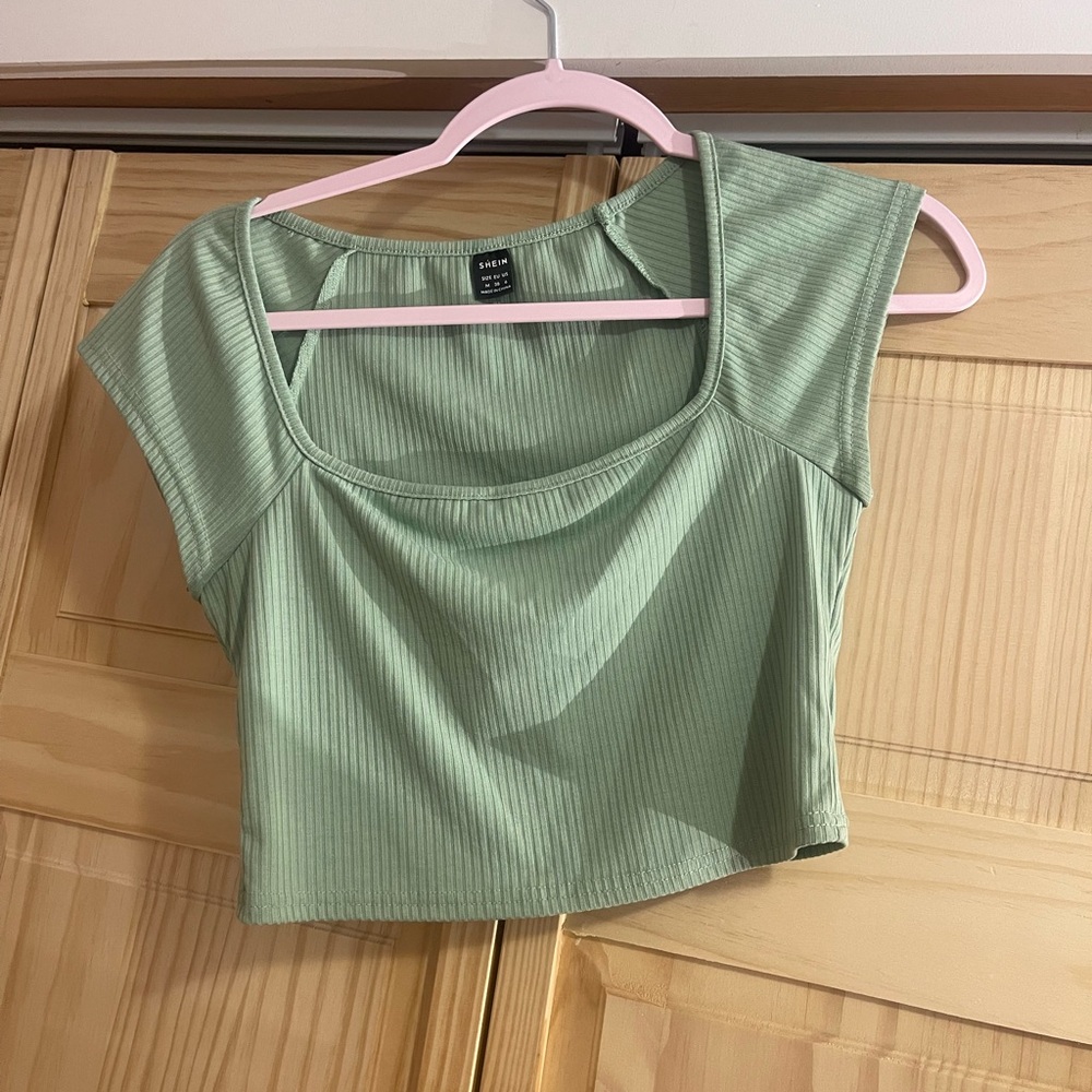 SHEIN Sage Green Ribbed Crop Top